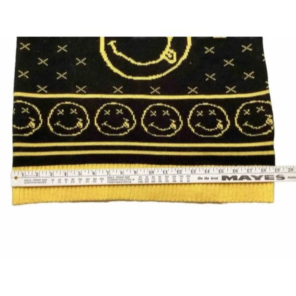 Nirvana Crew Neck Knitted Sweater Yellow Black Small Smiley Face Cobain Grunge - Picture 5 of 5